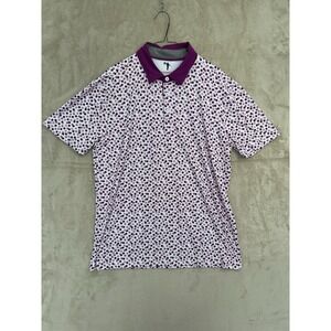 AndersonOrd Performance Polo Shirt Mens Large Purple White Polka Dot Golf Top